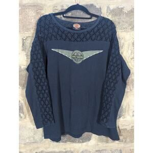 Vintage Harley Davidson Top Woman's Large Black Lace Sleeves Crocheted Biker‎